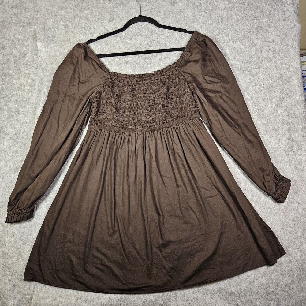 GAP Womens Brown Peasant Milkmaid Smocked Summer Mini Dress Size Medium READ